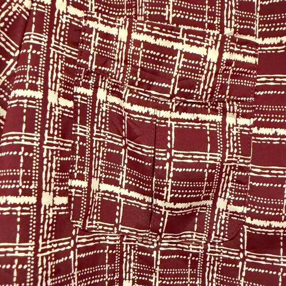 ✨ Vintage 70s Burgundy Geometric Button-Up Blouse | Retro Dagger Collar | M - Picture 6 of 6